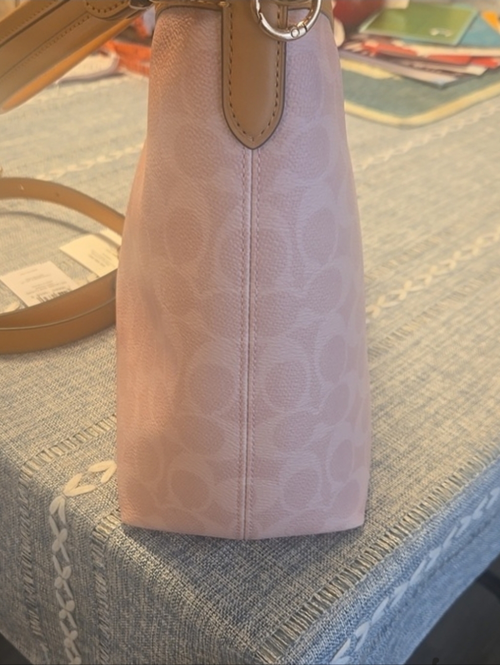 Coach Pink Signature Small Hobo Shoulder Bag with Tan Trim - Picture 7 of 13
